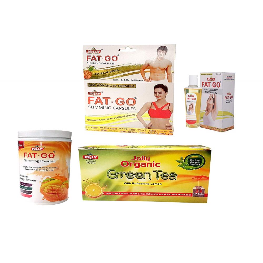Jolly Fat Go Slimming Capsules, Powder, Oil & Organic Green Tea (Combo Pack) (1Pack)